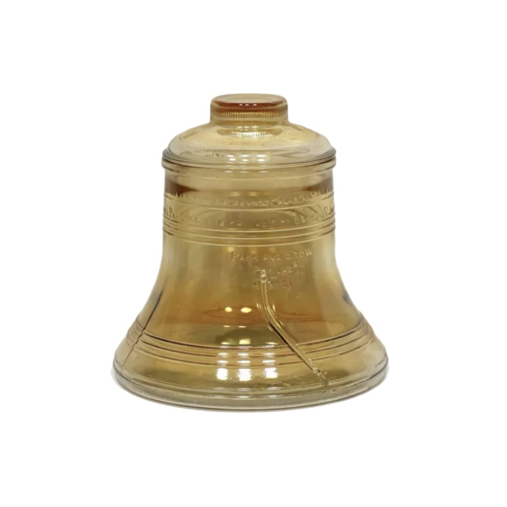 Vintage 1976 Liberty Bell Cookie Jar Amber Carnival Glass Bartlett-Collins
